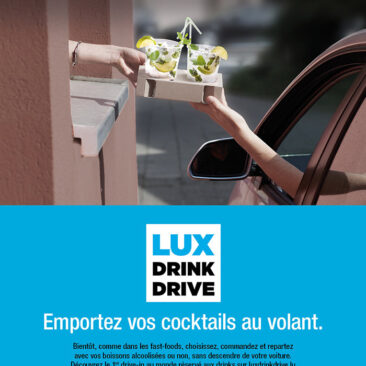 Publicité de Mikado Publicis pour Lux Drink Drive qui montre une voiture qui achète deux Mojitos dans un Drive-Trough